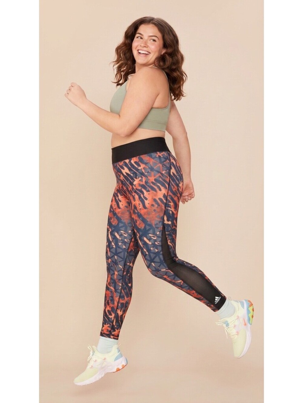 Adidas Climacool Women's Athletic Leggings Size M with Orange and Navy Pattern